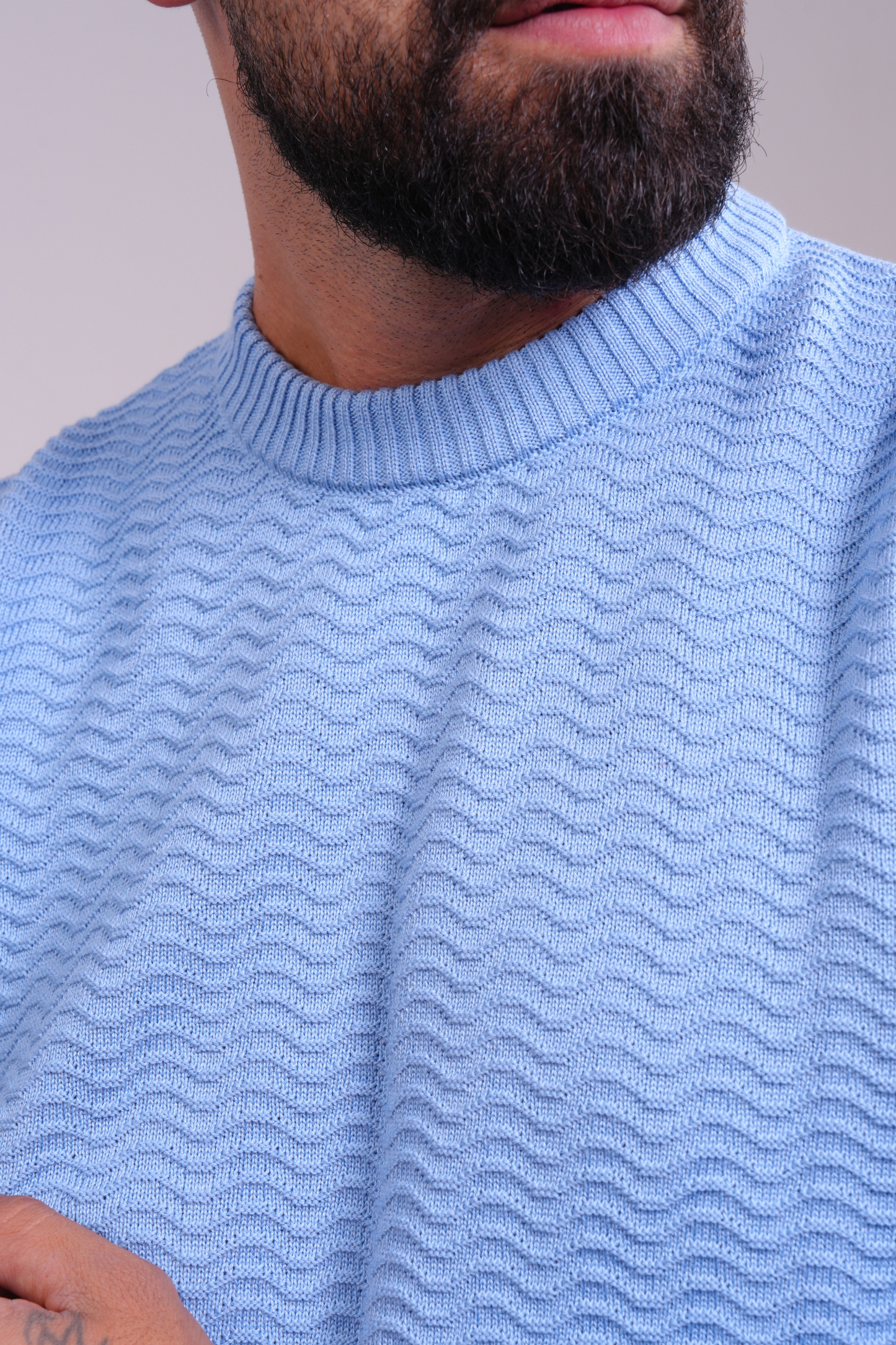 Textured Knit Sweater - Blue