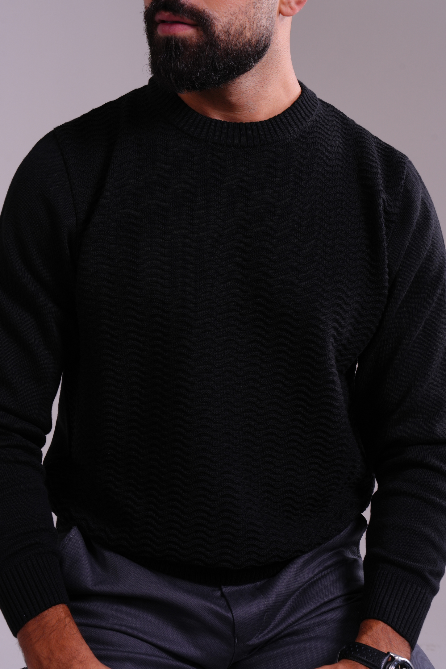 Textured Knit Sweater - Black