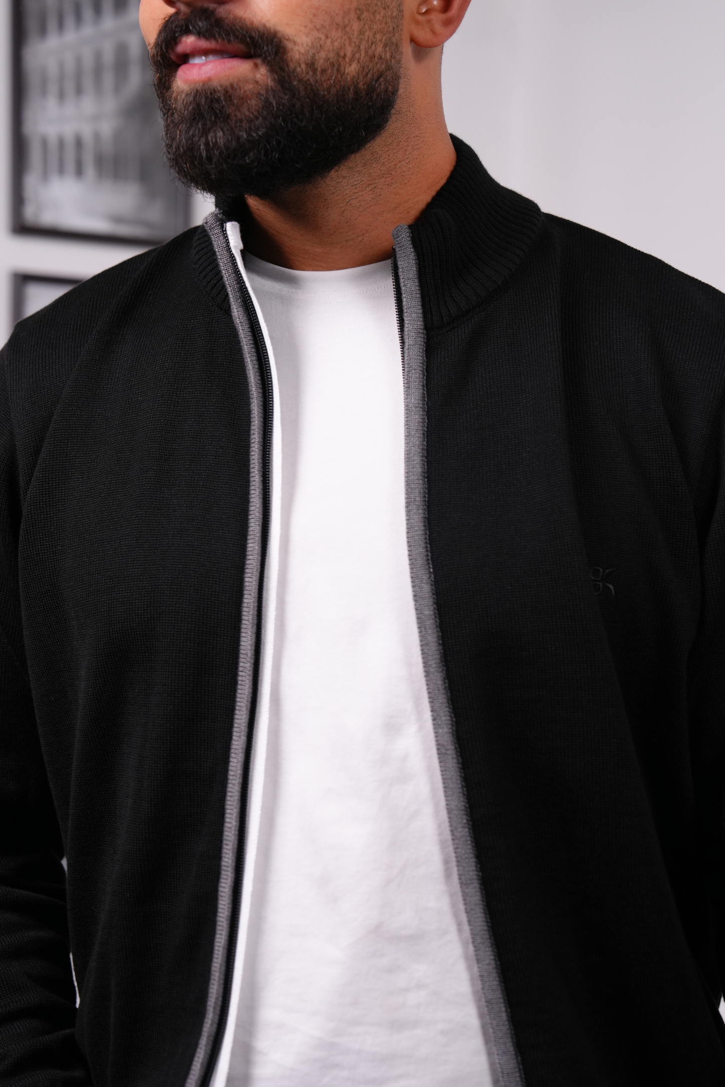 Zip-Up Knitted Sweater - Black