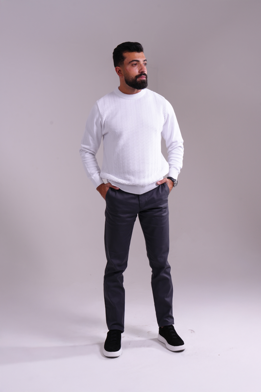 Textured Knit Sweater - White