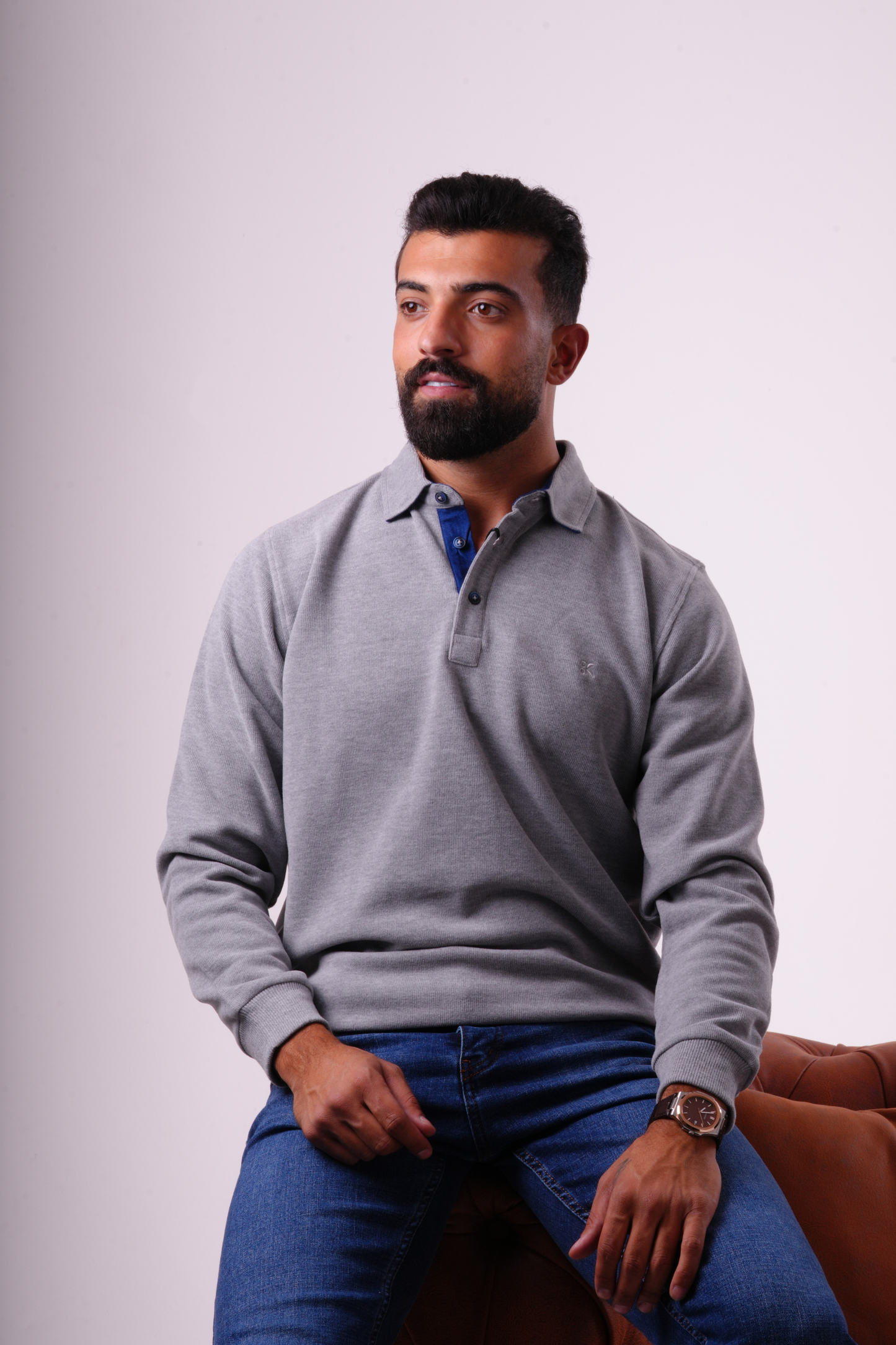 Signature Knit Polo - Light Grey