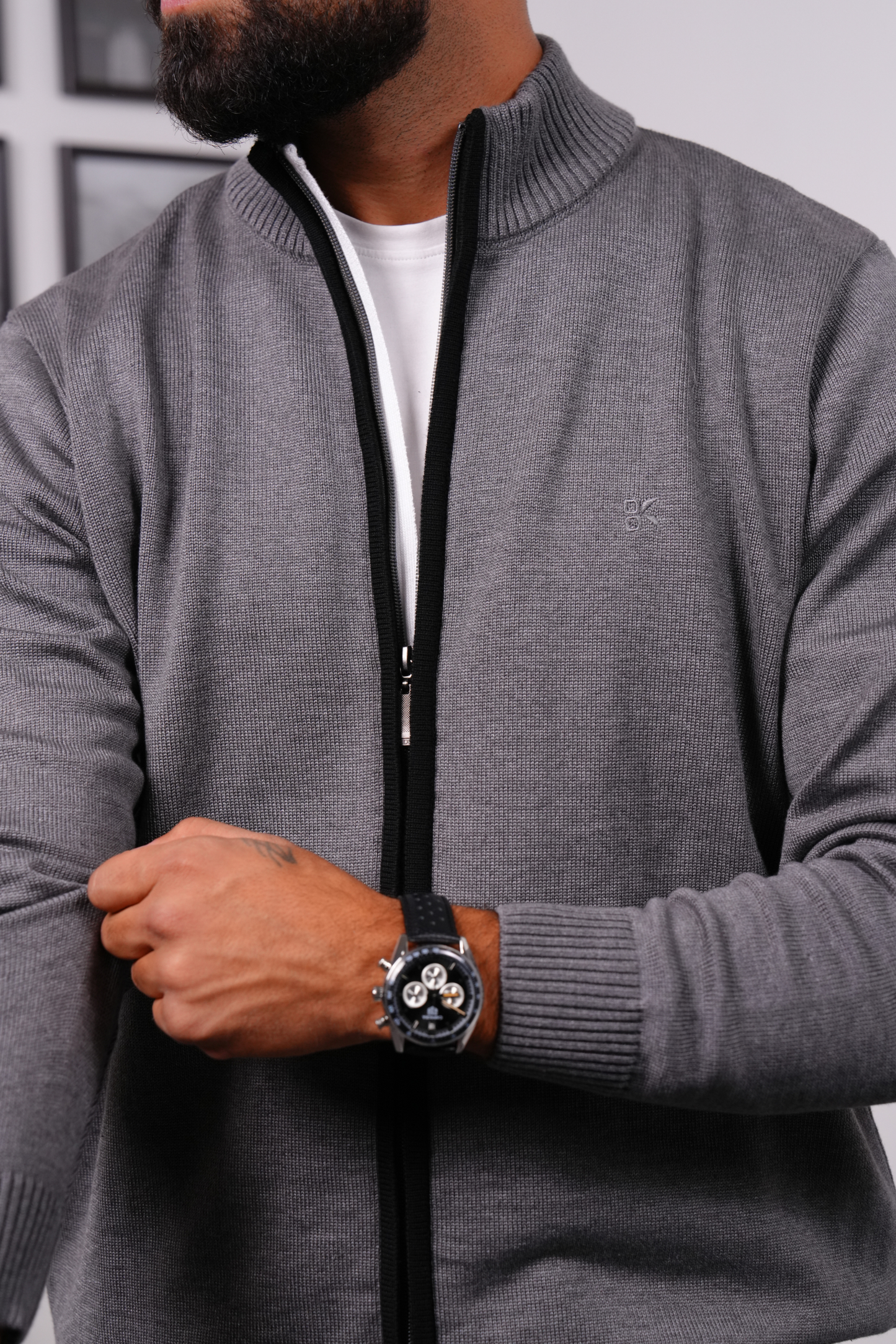 Zip-Up Knitted Sweater - Grey