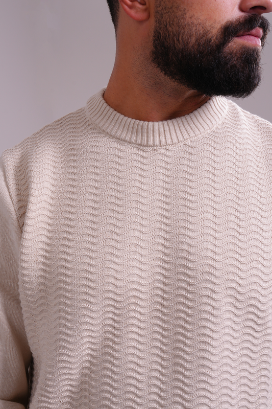 Textured Knit Sweater - Beige