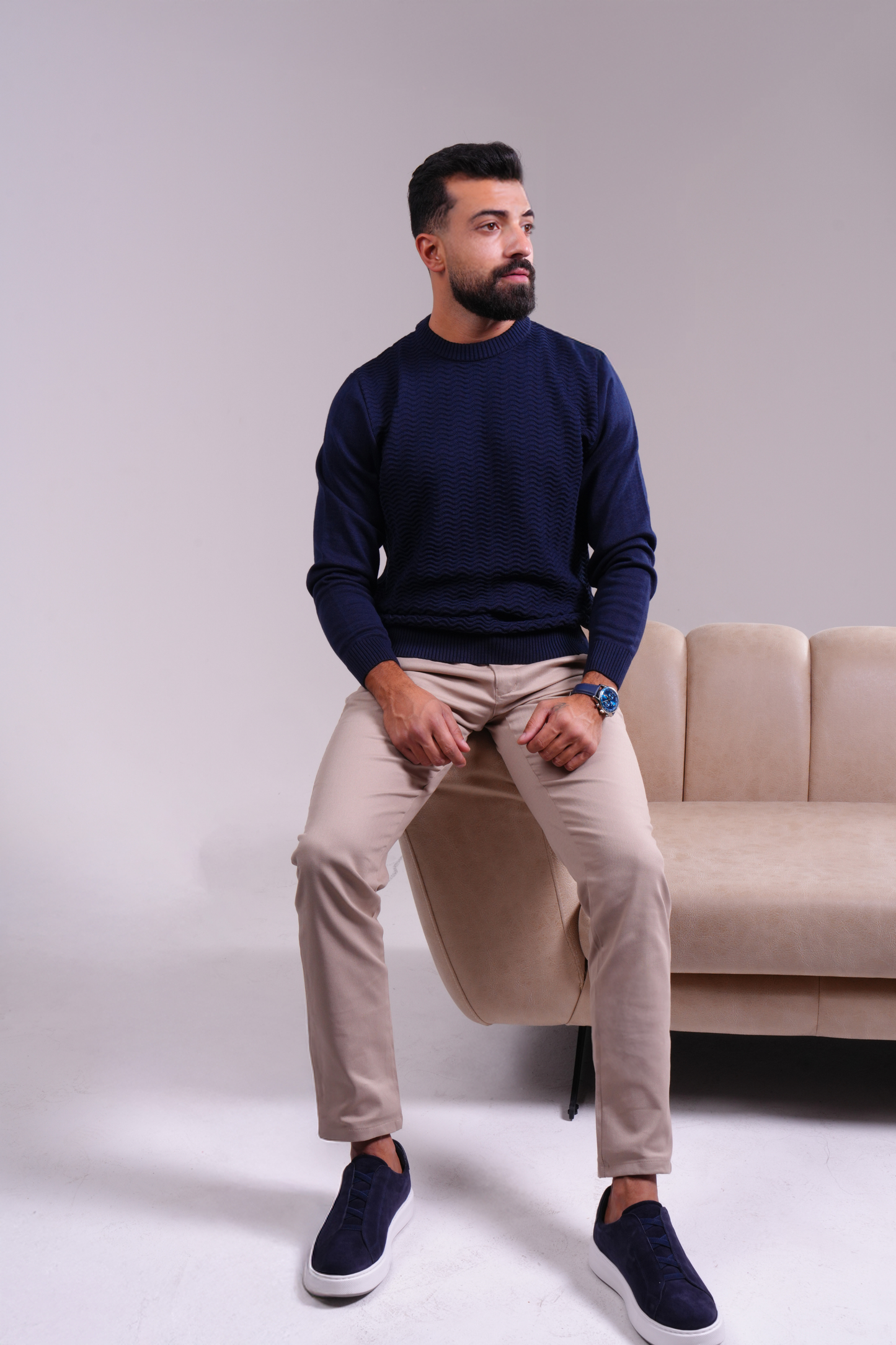 Textured Knit Sweater - Navy