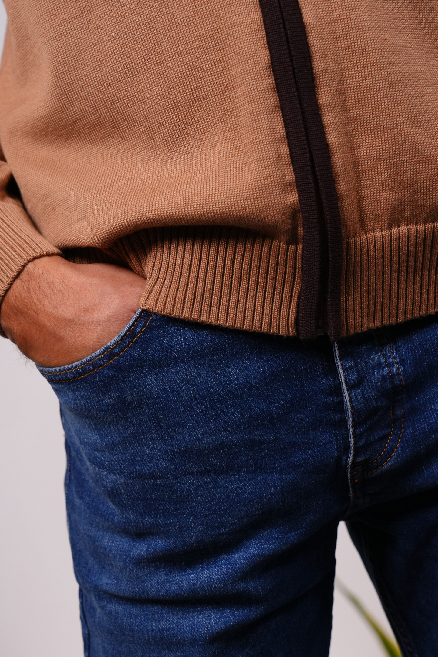 Zip-Up Knitted Sweater - Cafe