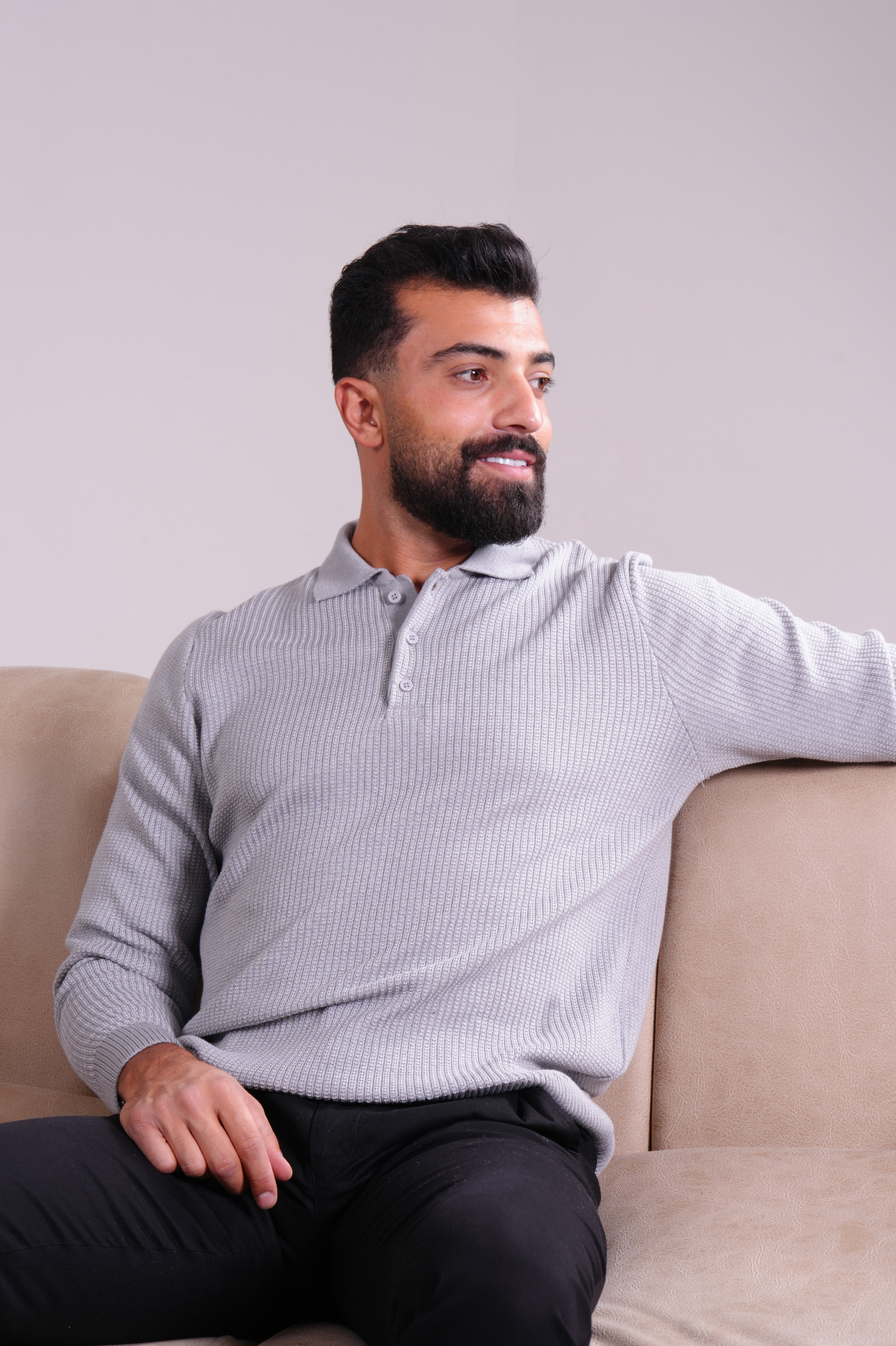 Classic Waffle Polo - Light Grey