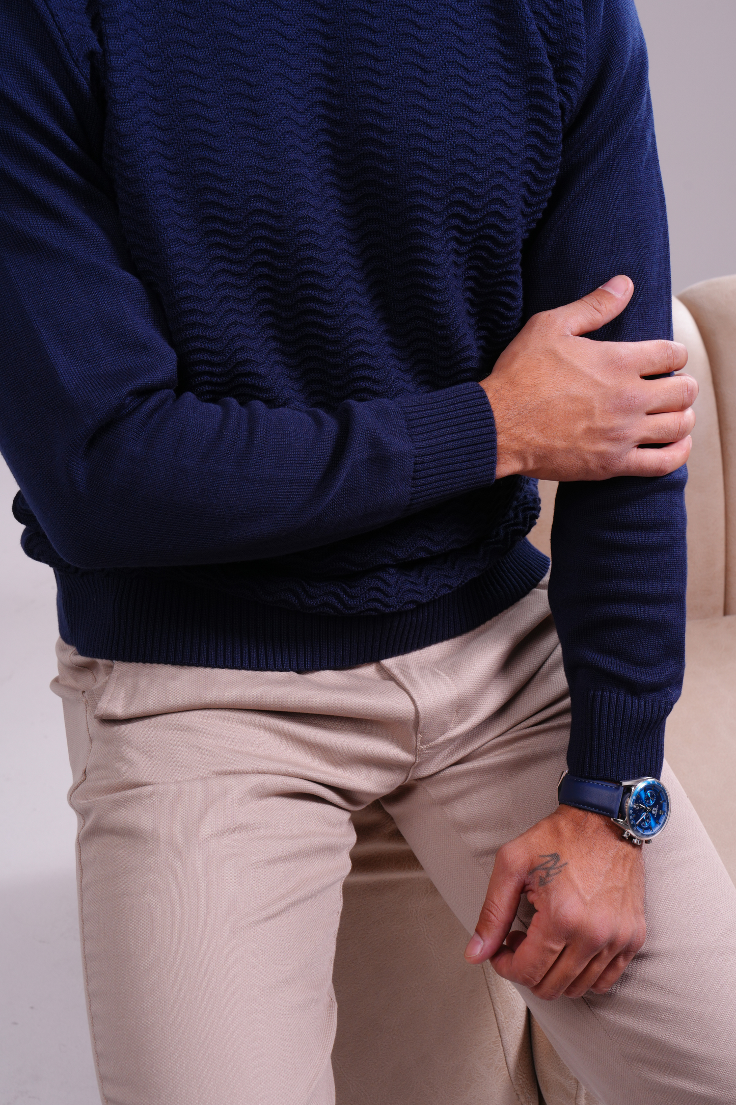 Textured Knit Sweater - Navy