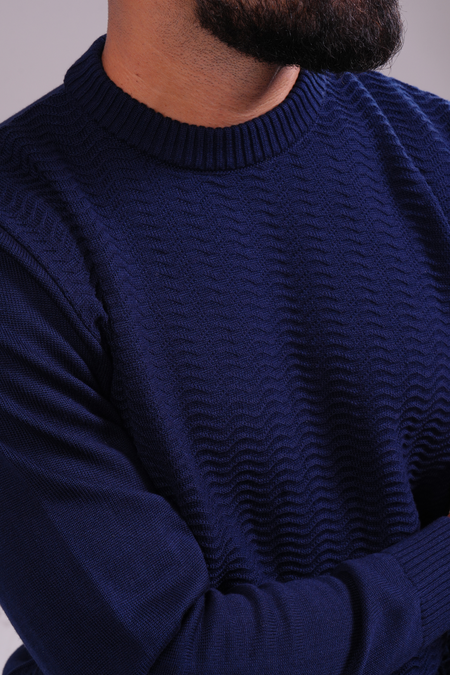 Textured Knit Sweater - Navy