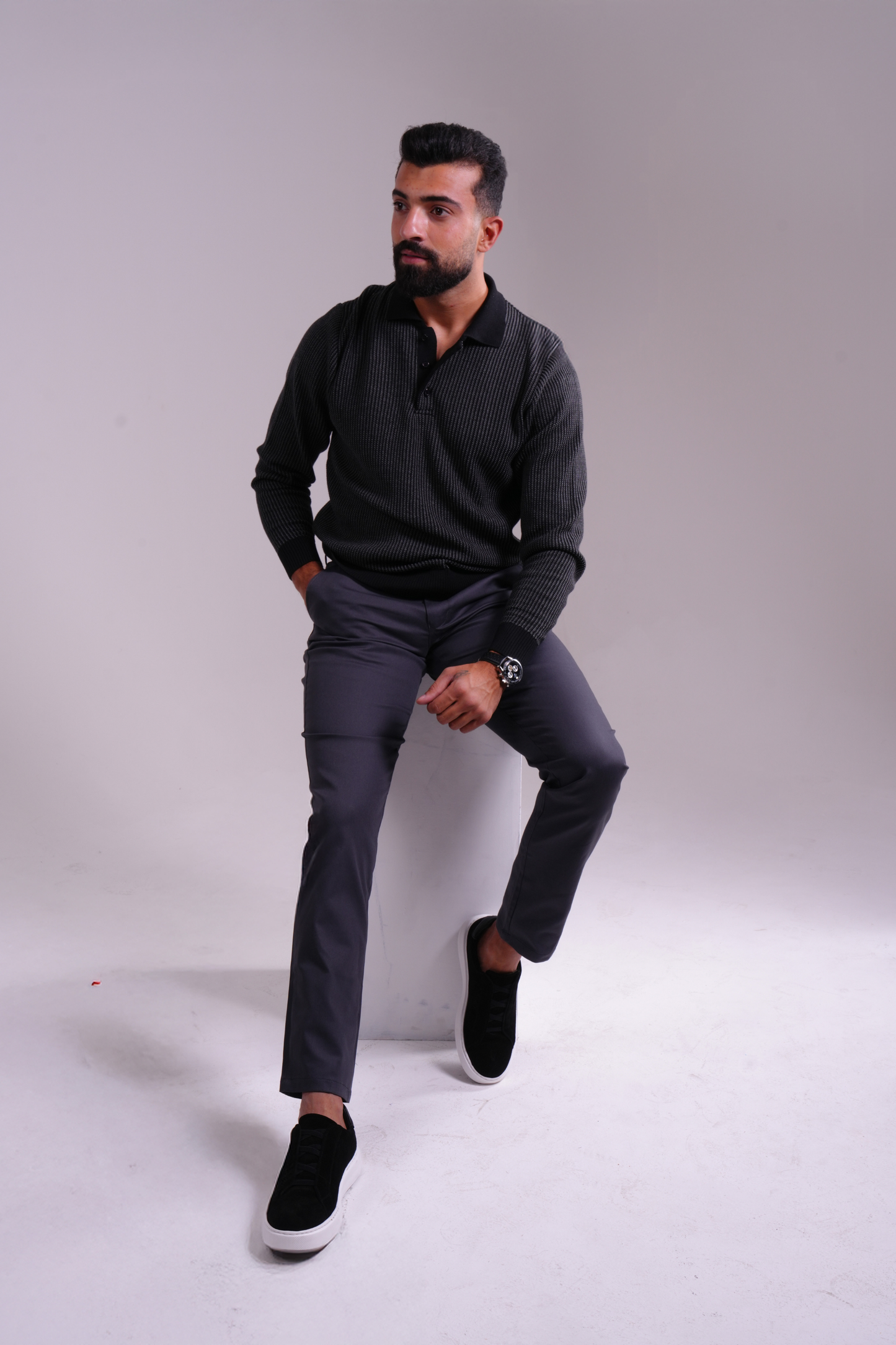 Classic Waffle Polo - Black