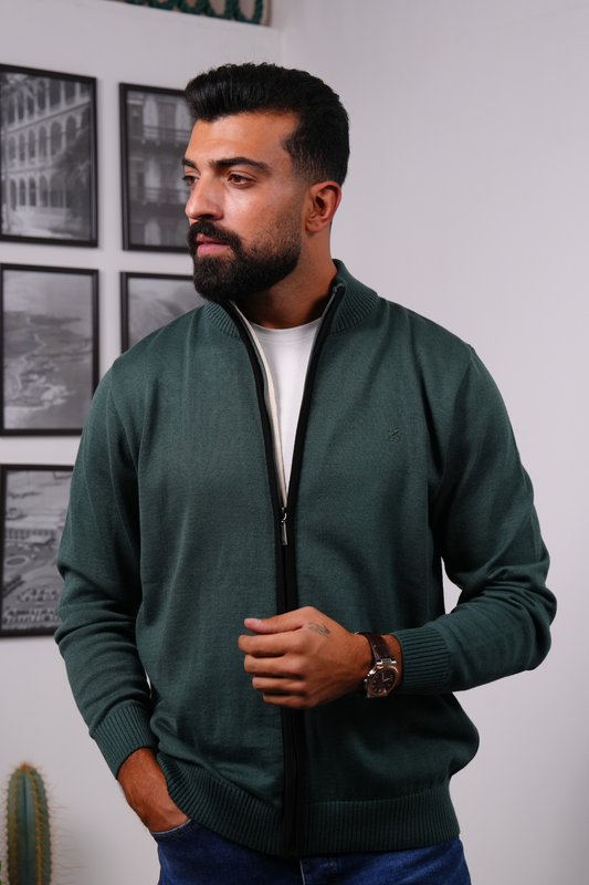 Zip-Up Knitted Sweater - Olive