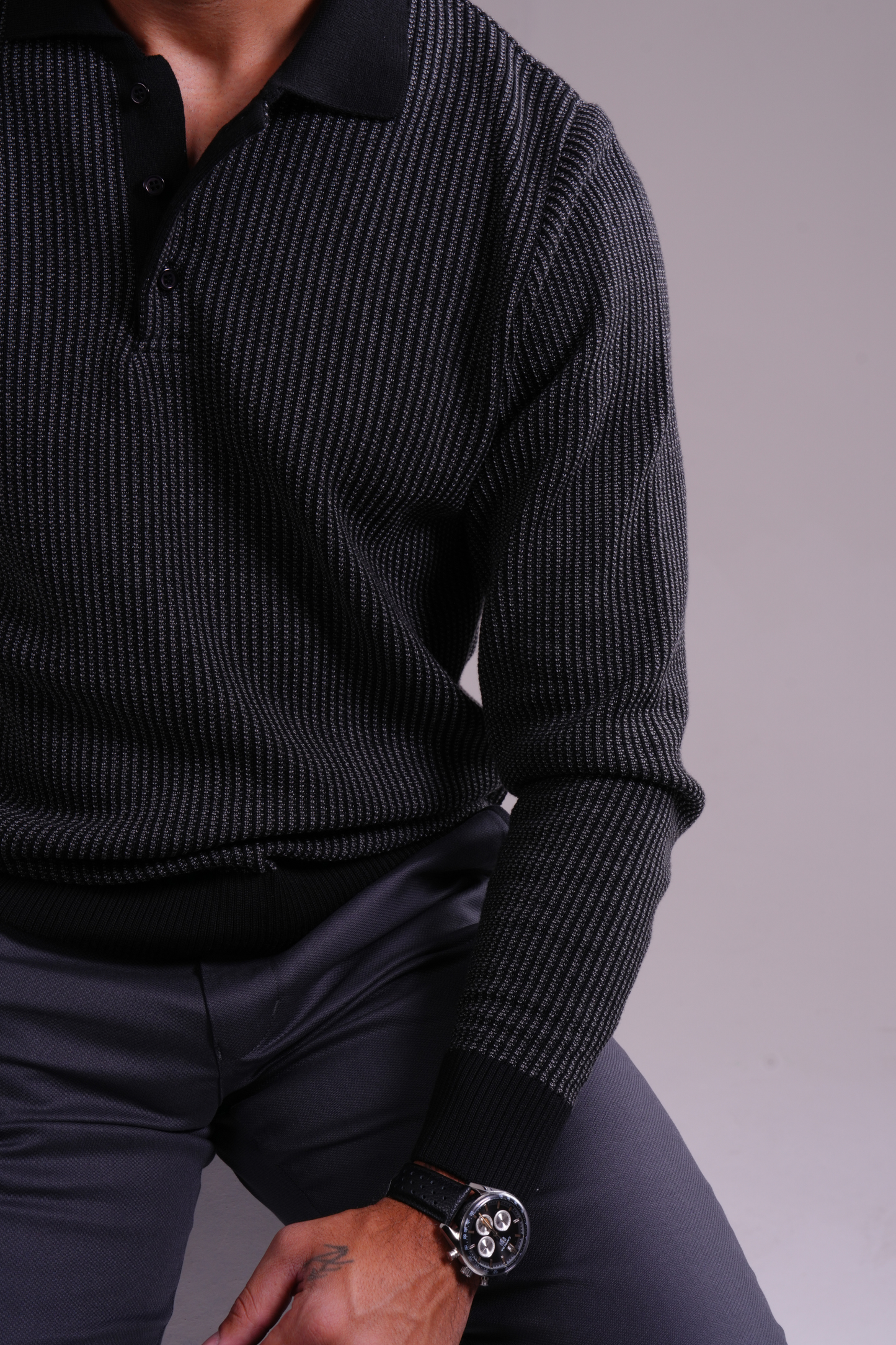 Classic Waffle Polo - Black