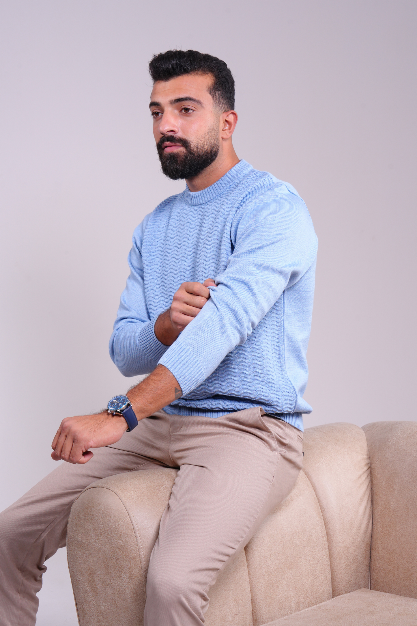 Textured Knit Sweater - Blue