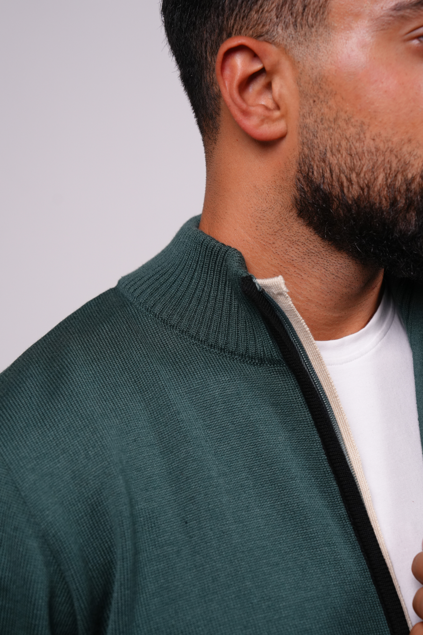 Zip-Up Knitted Sweater - Olive