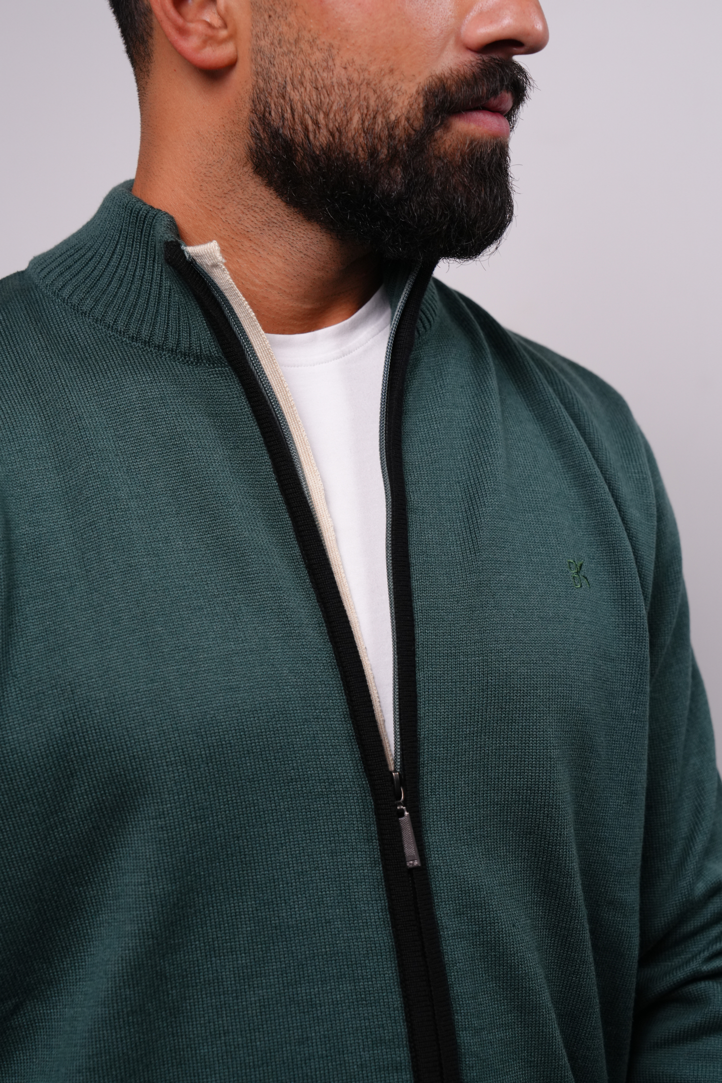 Zip-Up Knitted Sweater - Olive