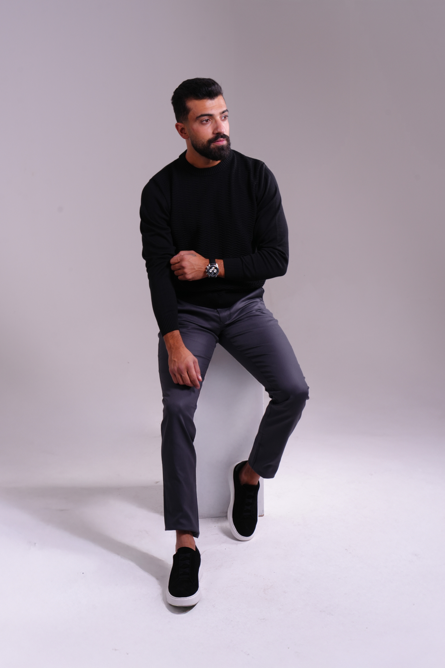 Textured Knit Sweater - Black