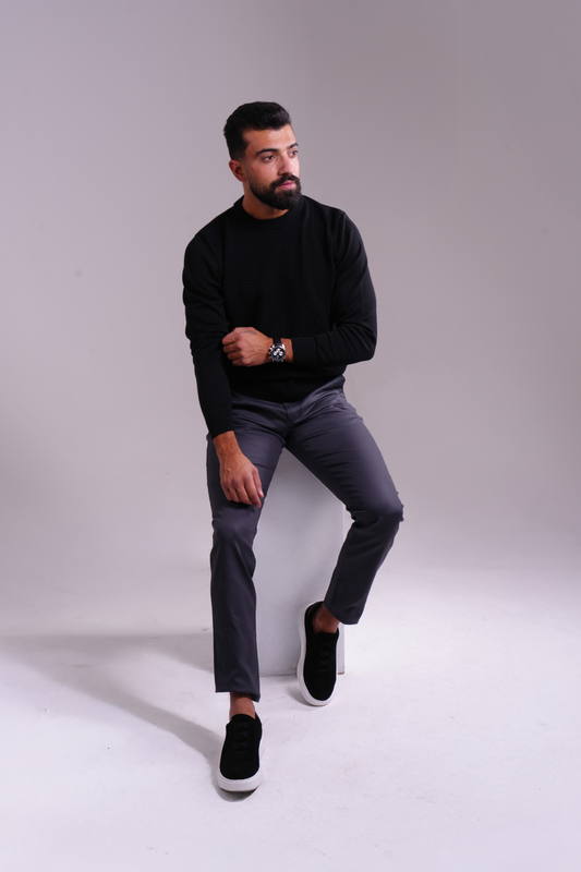 Textured Knit Sweater - Black