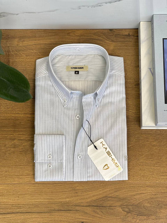 Kashmir Shirt - Pinstriped Light Grey